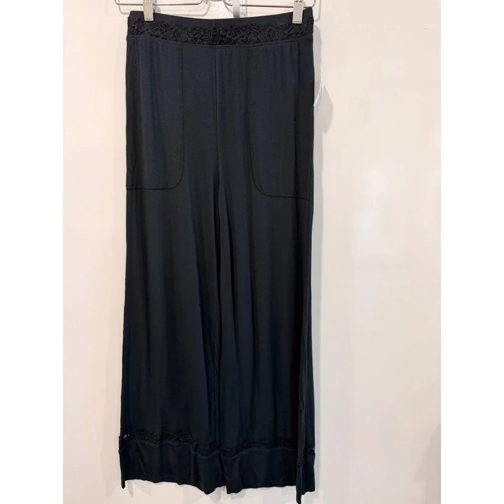 Free People Intimately Black Lace Trim‎ Wide Leg Lounge Pants XS